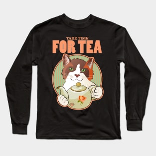 Take Time for Tea Calico Cat Long Sleeve T-Shirt